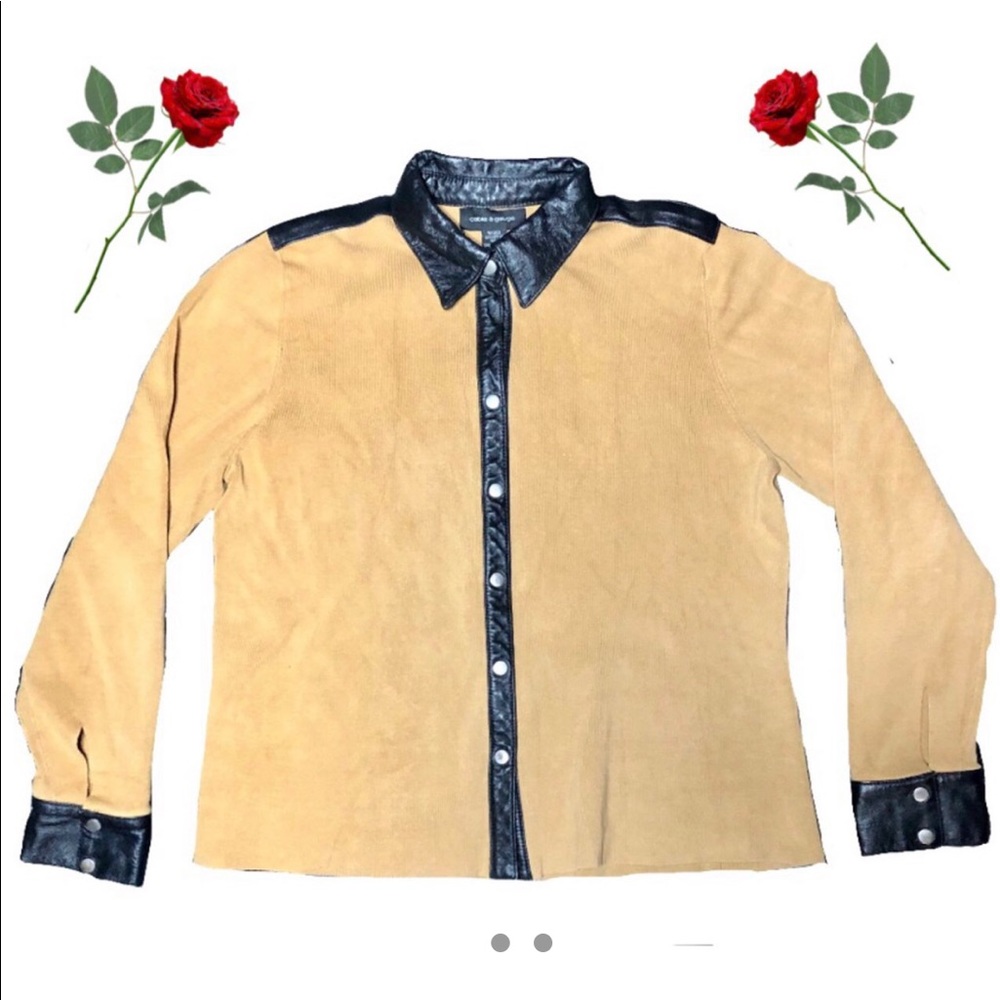 Tan Leather Lined Collar Sweater